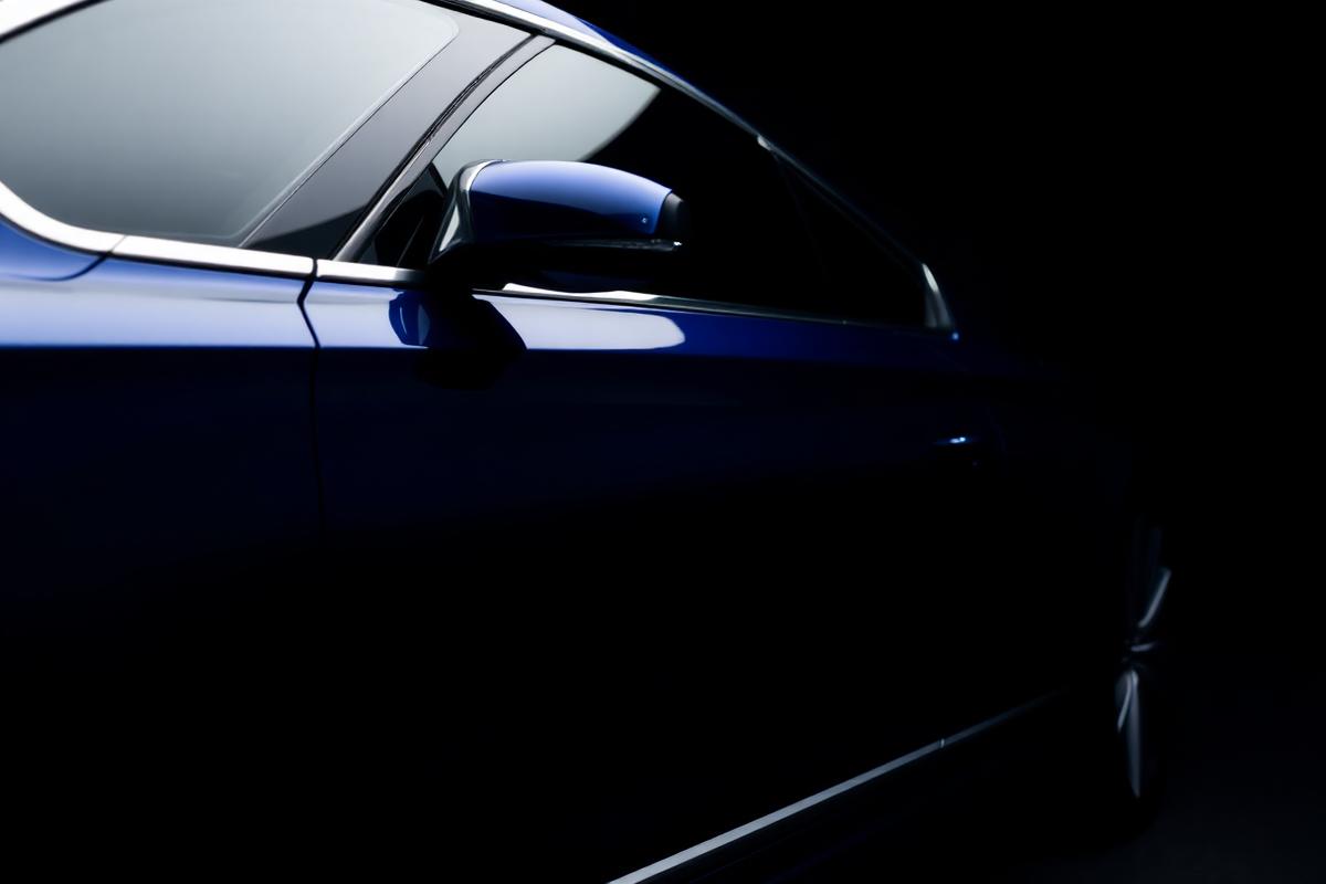 Dark blue sedan exterior detail